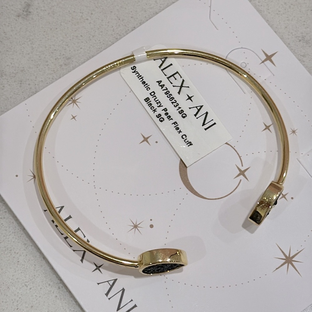 Alex and Ani Glitter Black Faux Druzy Flex Cuff Bracelet - Picture 2 of 3